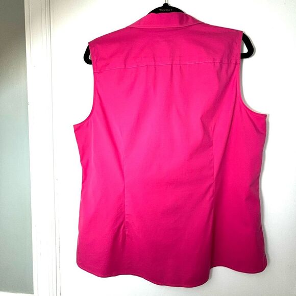 Talbots 14 Non-iron cotton rose pink sleeveless button front collared spandex bl - Picture 3 of 8